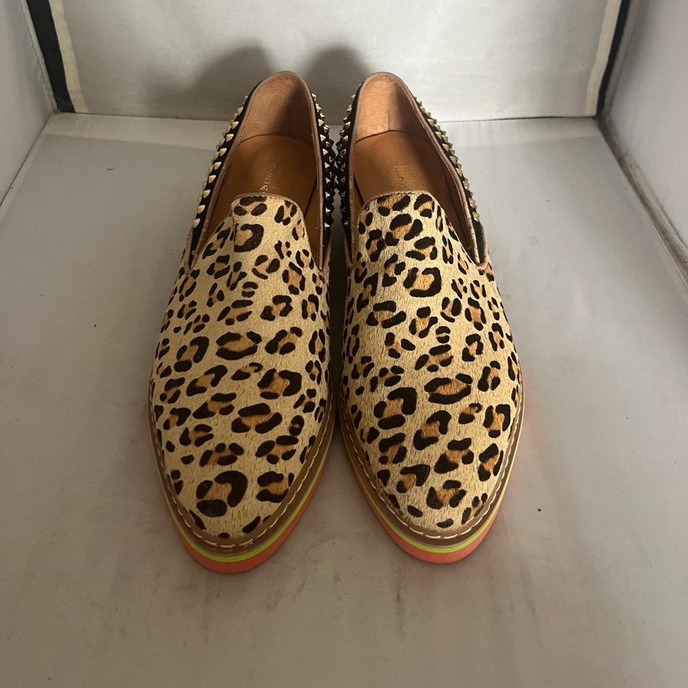 Chinese Laundry Leopard Print calf hair stud Loafers 10